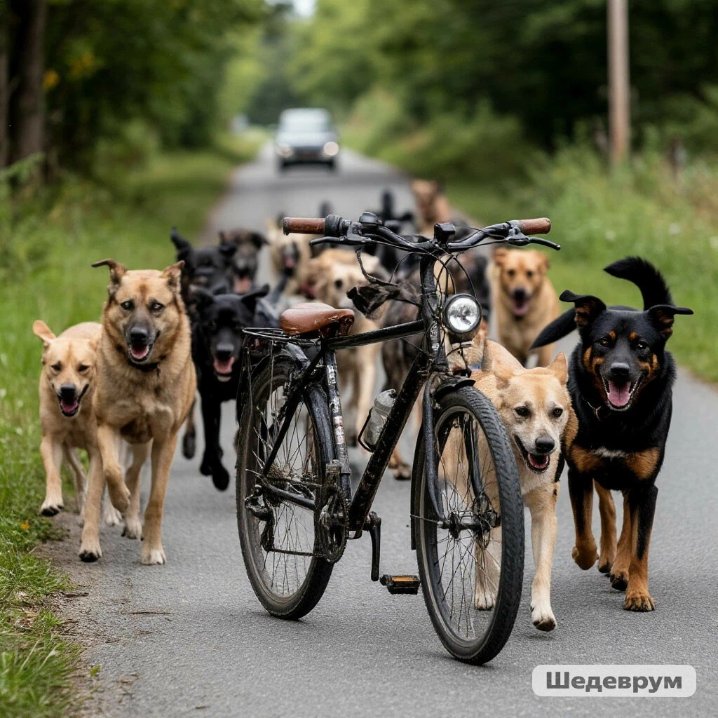 В Саратове на Кумыске велосипедистке едва удалось спастись от стаи собак